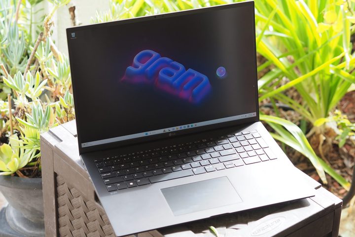 LG Gram 17 Pro 2023 front angled view showing display and keyboard deck.