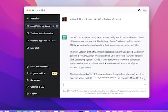 The MacGPT app for macOS Monterey and Ventura.