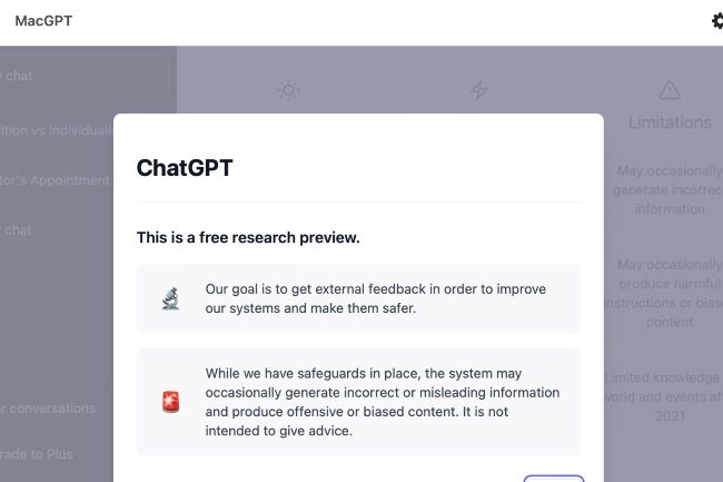 The notifications of MacGPT are the same as those on ChatGPT.