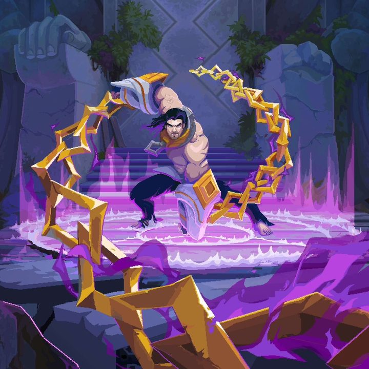 Sylas attacking with chains surrounded by purple magic
