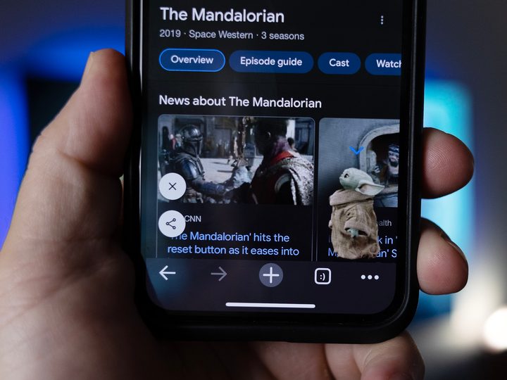 The Mandalorian Google Easter Egg as seen on a phone.