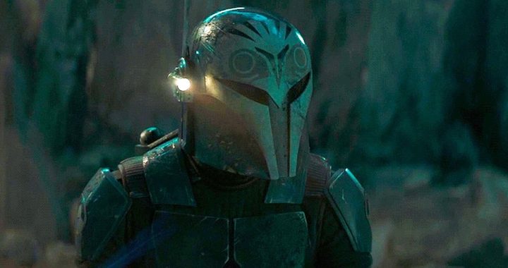 Din explores a cave in The Mandalorian.