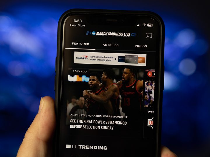 The March Madness app on an iPhone.