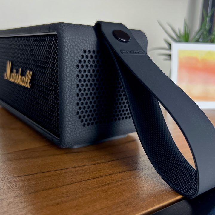 The Marshall Middleton speaker showing the carry strap.