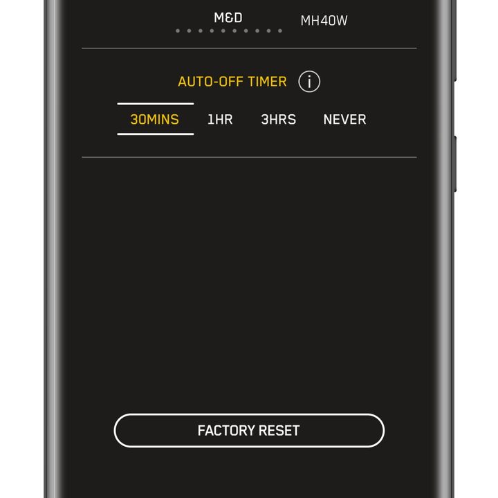 M&D app showing MH40 Wireless 2023 settings.