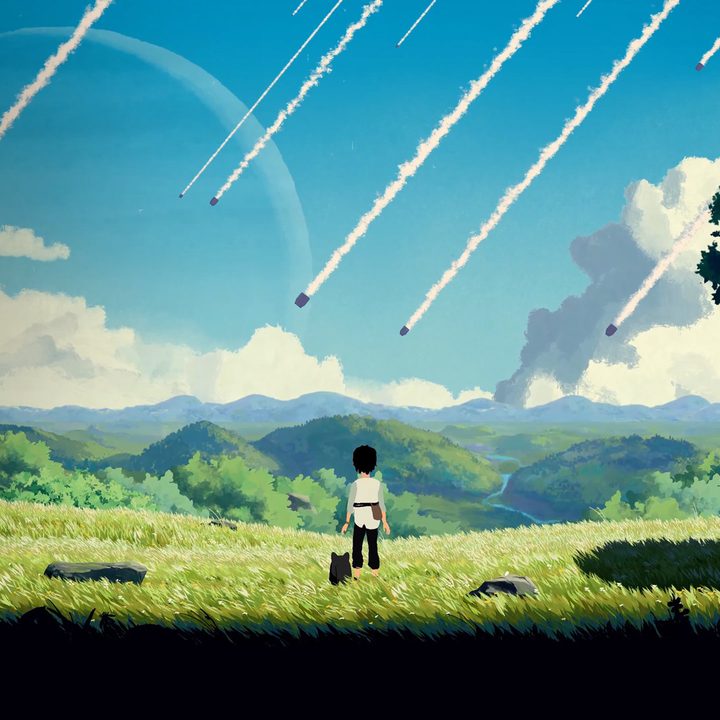 Lana and her cat look at a skyline in Planet of Lana.