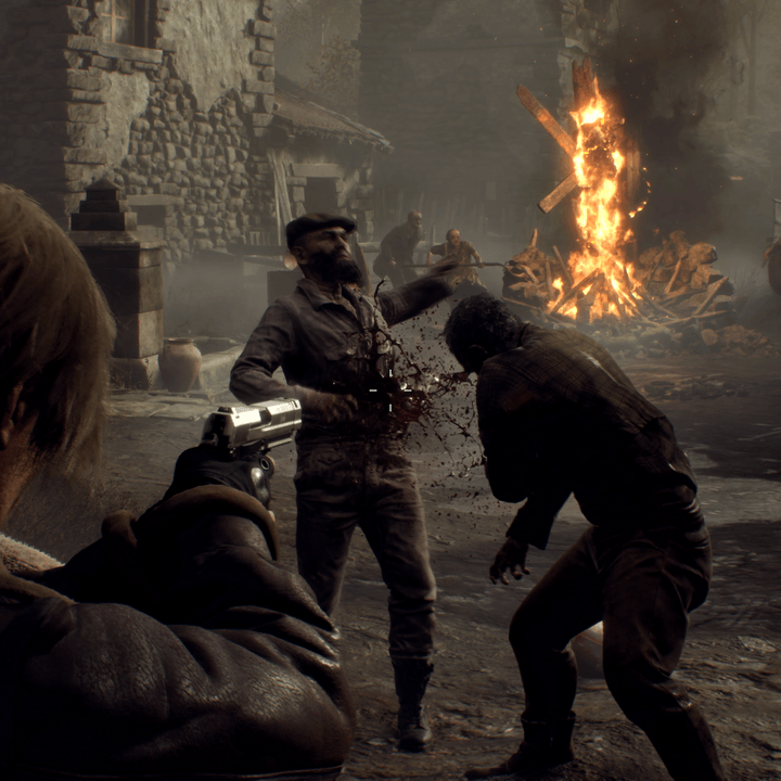 Leon S. Kennedy shoots villagers in the Resident Evil 4 remake.