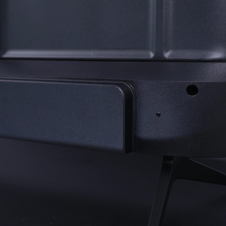The thick base of a Roku Plus Series TV.