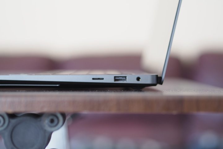Samsung Galaxy Book3 Ultra side view showing ports and lid.