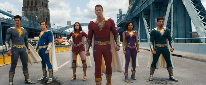 The Shazfamily stands on a bridge on Shazam! Fury of the Gods.