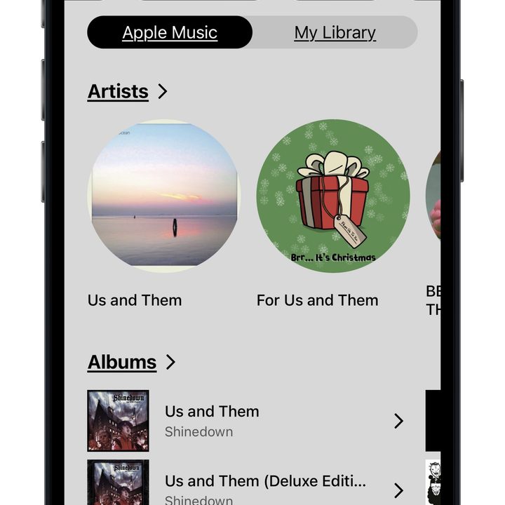 Sonos app on iOS showing the new search results within Apple Music.