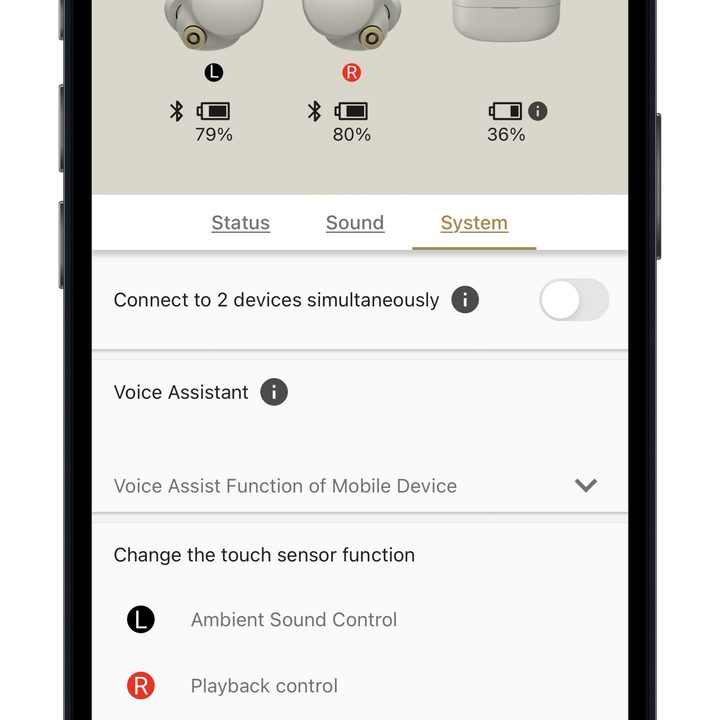 Sony Headphones app showing the multipoint option after a software update.