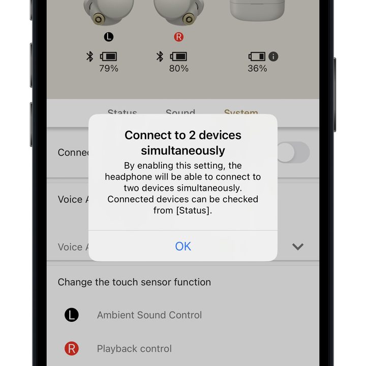 Sony Headphones app showing how to connect two device to the WF-1000XM4.