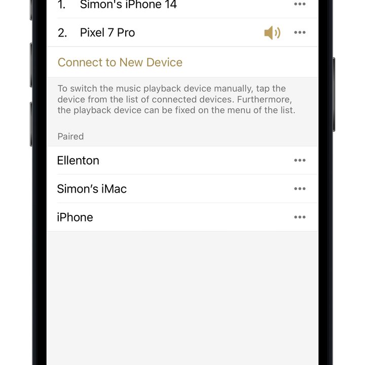 Sony Headphones app showing the WF-1000XM4 connected to two devices.