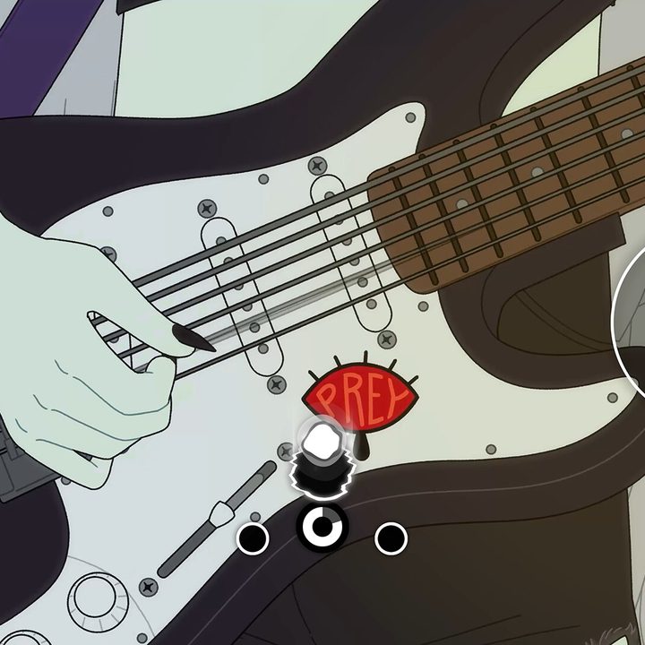 Fang playing bass rhythm game in Goodbye Volcano High