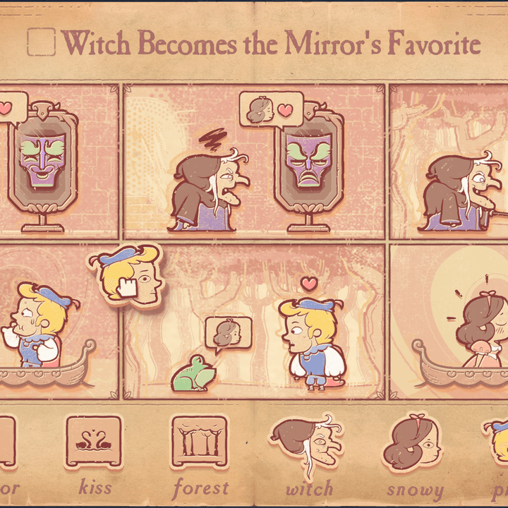 An unsolved Storyteller puzzle shows a Witch trying to become a Mirror's favorite.