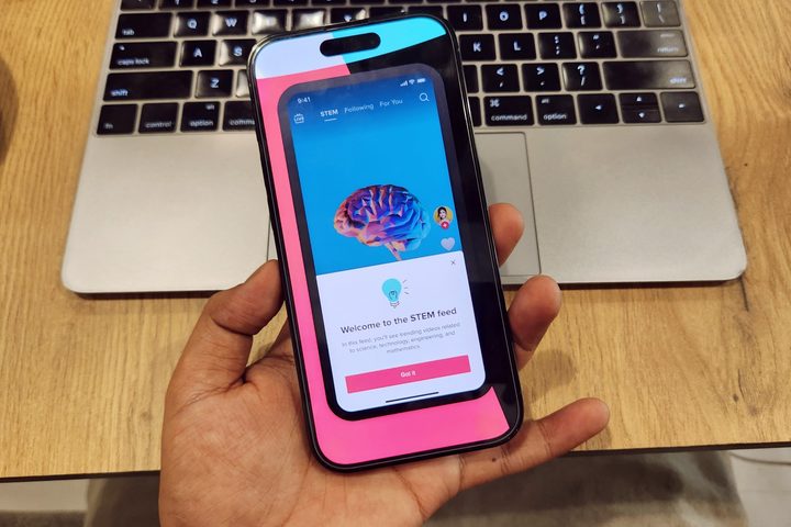 Exploring TikTok's STEM feed on a phone.