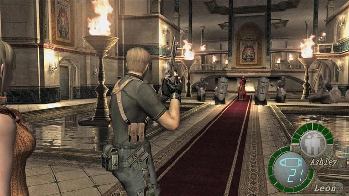 Leon in Water Hall in Resident Evil 4.