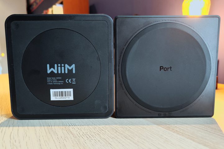 Wiim Pro (left) and Sonos Port bottom panels.