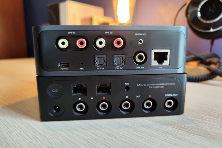 Wiim Pro (top) and Sonos Port back panels.