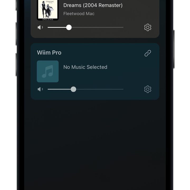 Wiim app on iOS showing individual speakers.