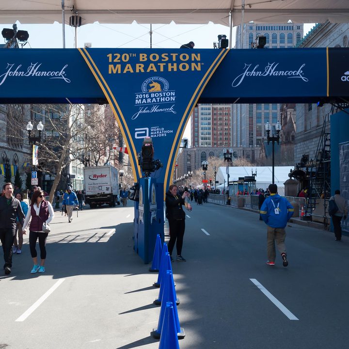 The finish line of the Boston Marathon.