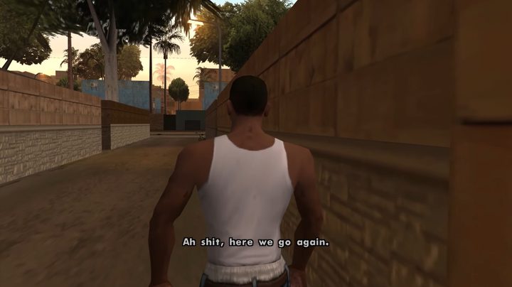 CJ walking down a sketchy alleyway.