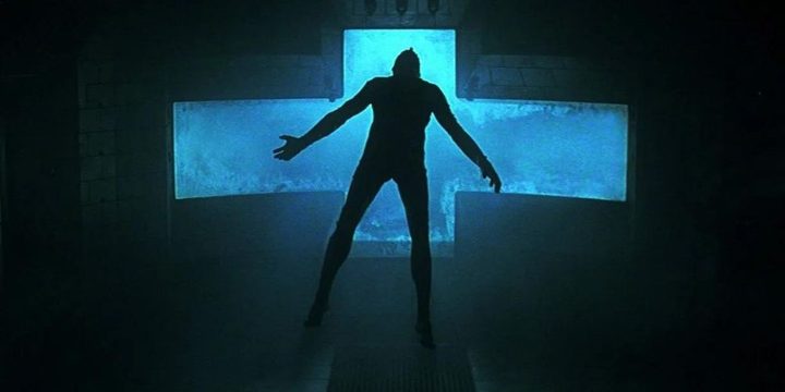 A corpse floats in the empty Event Horizon ship
