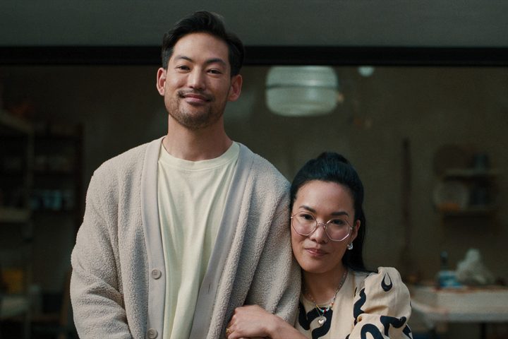 Ali Wong and Joseph Lee smile together in Beef.