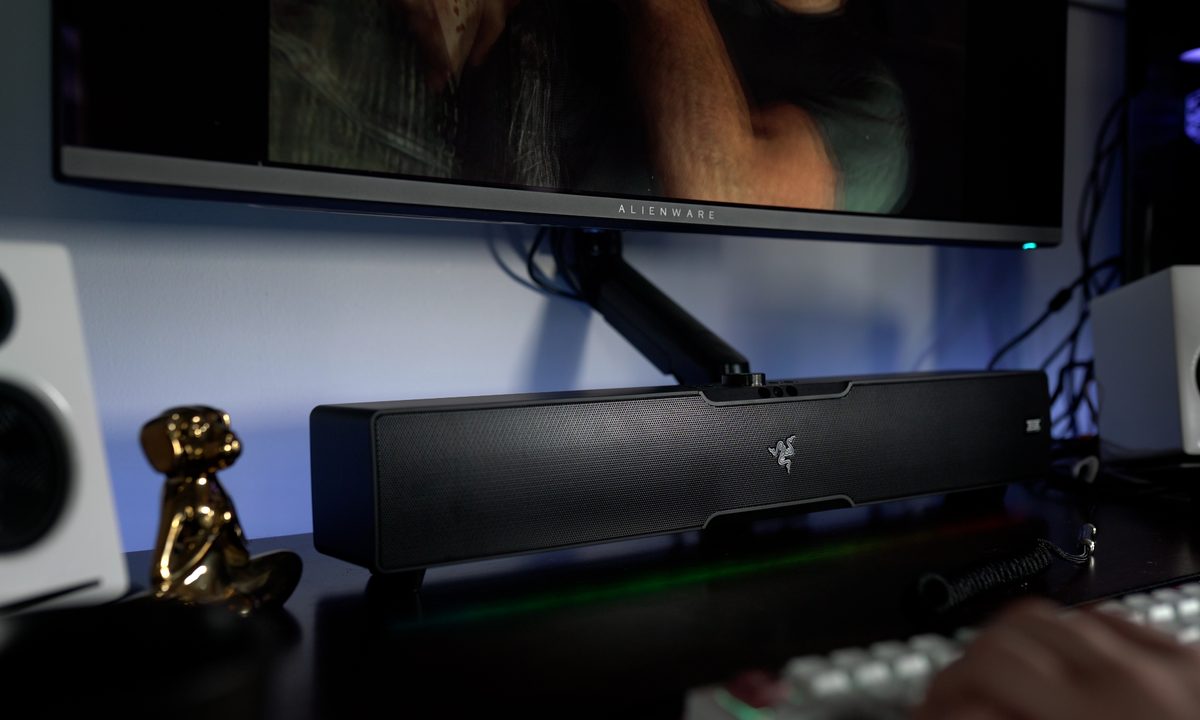 Razer Levithan V2 Pro sitting on a desk.