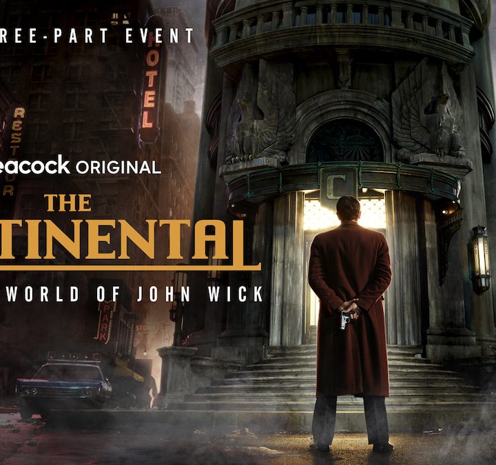 A man stands outside a hotel on the poster for The Continental.