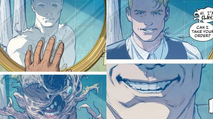Split image of Basil Karlo as Clayface in One Bad Day.
