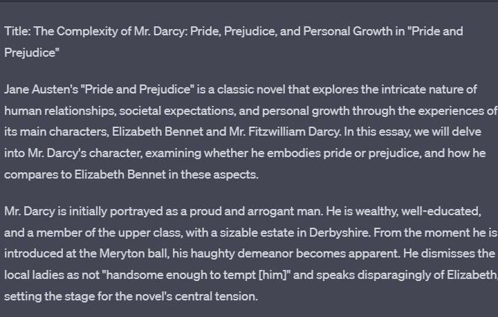 A screenshot of an essay written by ChatGPT.