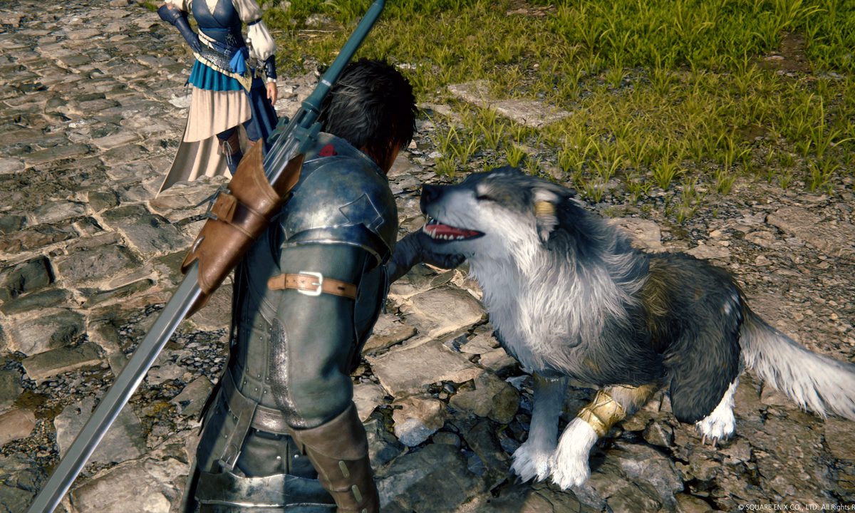 Clive pets the dog in Final Fantasy XVI Final Fantasy 16