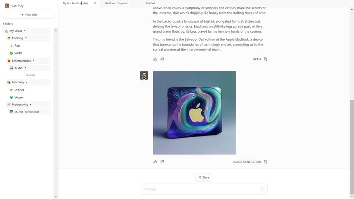 Forefront AI generated this futuristic MacBook with its Salvador Dali persona.
