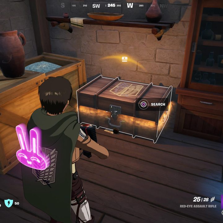 Eren looks at a Scout Regiment Footlocker