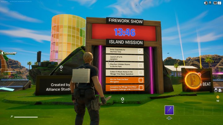 Launching fireworks at Coachella Island in Fortnite.