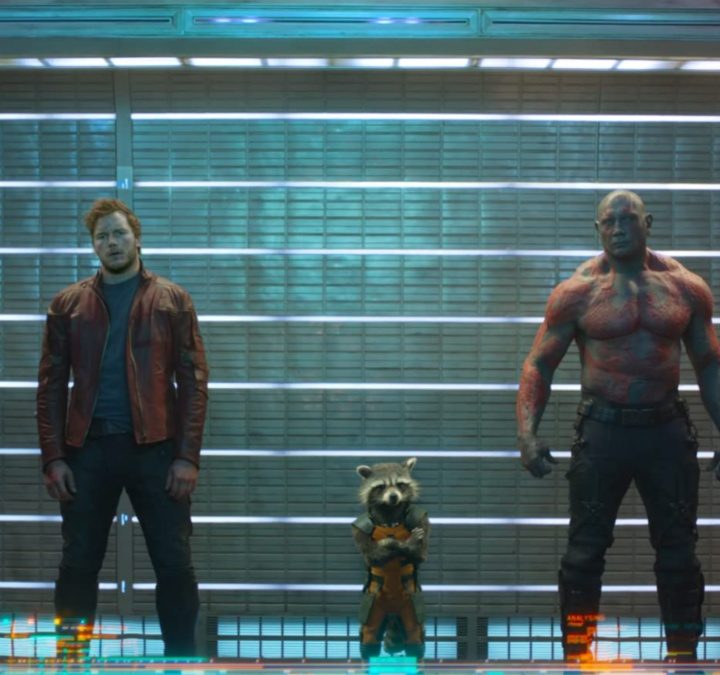 The Guardians in a prison line-up in Guardians of the Galaxy.