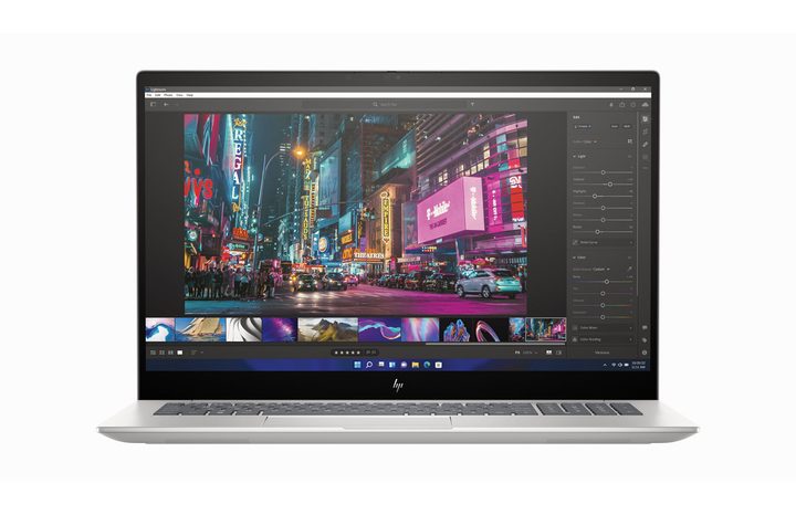 HP Envy x360 17.3 front view showing display and keyboard.