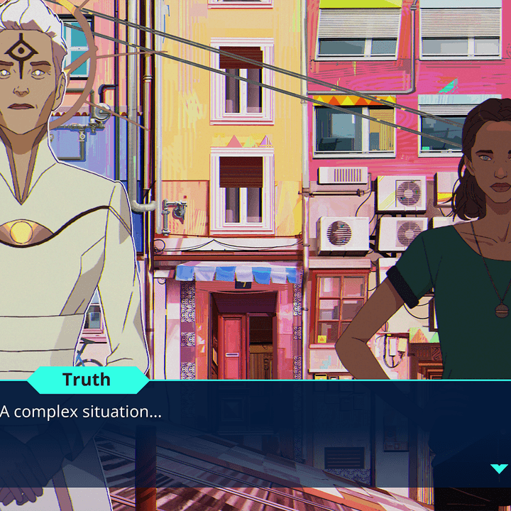 Two characters chat in Harmony: The Fall of Reverie.