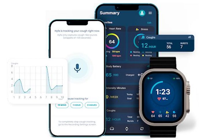 Hyfe's cough tracking apps on different devices.