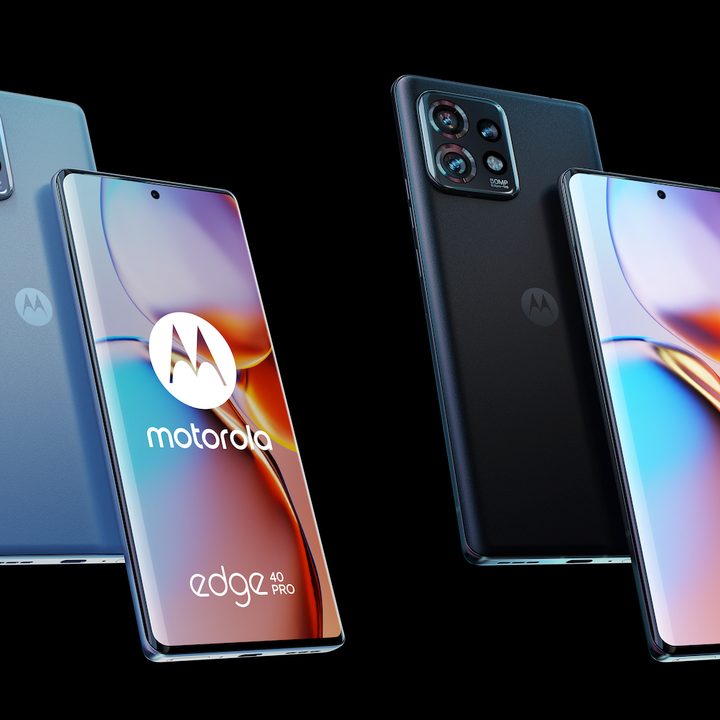 Motorola Edge 40 Pro in blue and black.