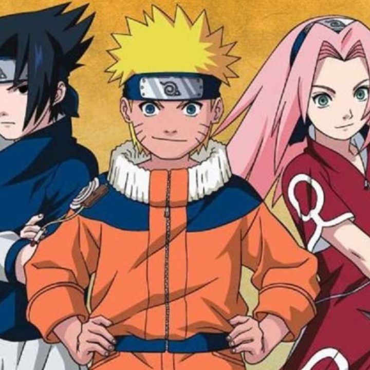 Sasuke, Naruto, and Sakura in key art for the Naruto anime.