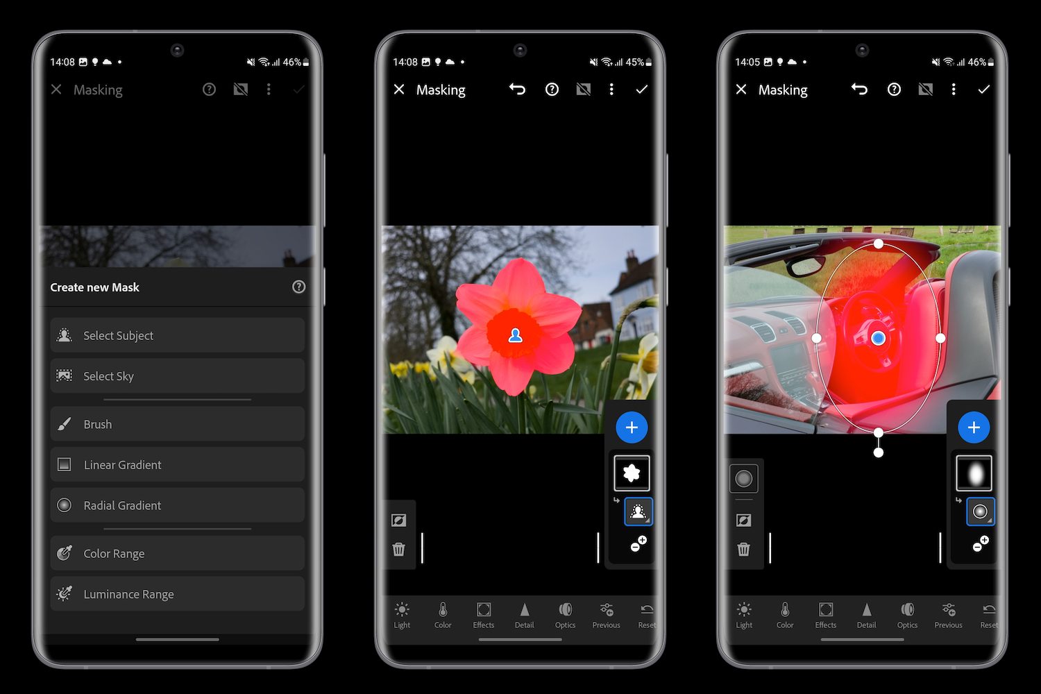 Screenshots from the Expert RAW and Lightroom app on the Galaxy S23 Ultra.