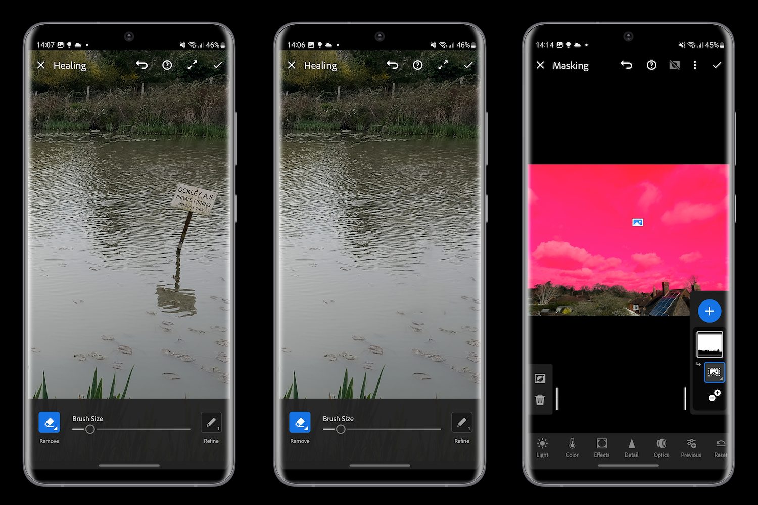 Screenshots from the Expert RAW and Lightroom app on the Galaxy S23 Ultra.