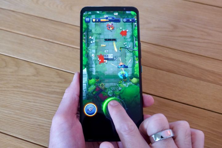 Playing a game on the Asus ROG Phone 7 Ultimate.