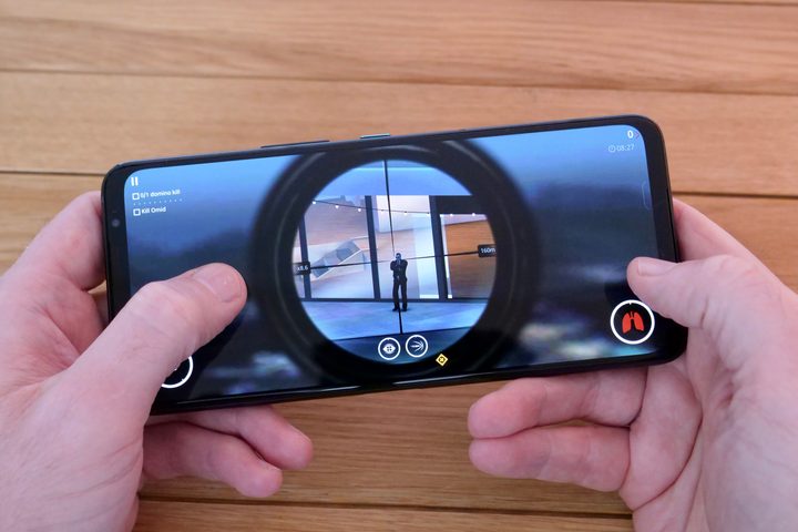 Playing a game on the Asus ROG Phone 7 Ultimate.