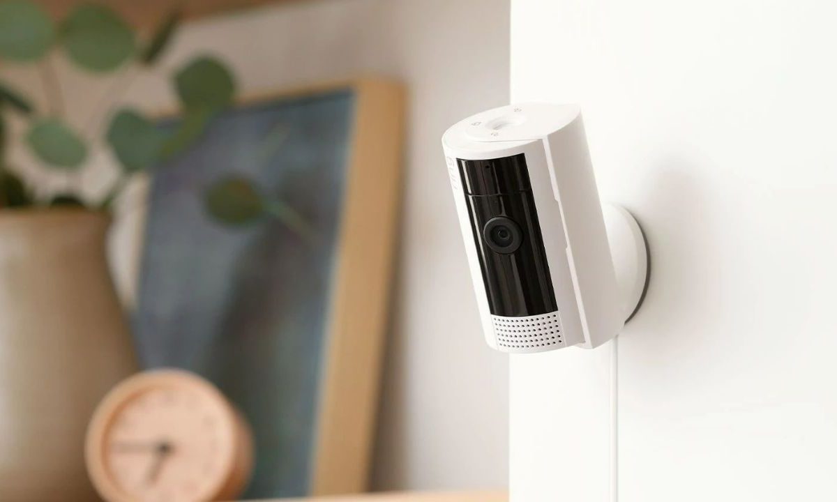 The Ring Indoor Cam mounted on a wall.