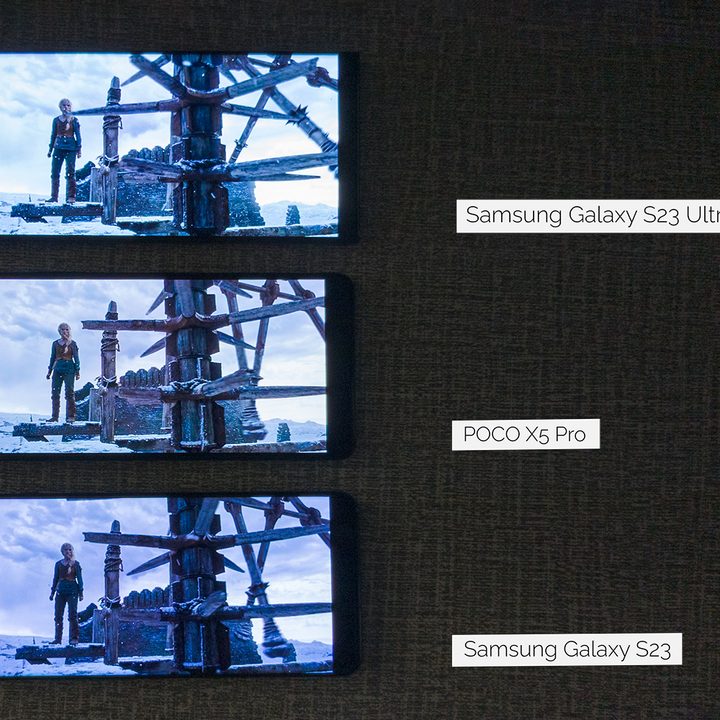 Samsung Galaxy S23 Ultra vs Samsung Galaxy S23 vs OnePlus 11 Dolby Vision HDR playback Netflix Witcher Season 2.