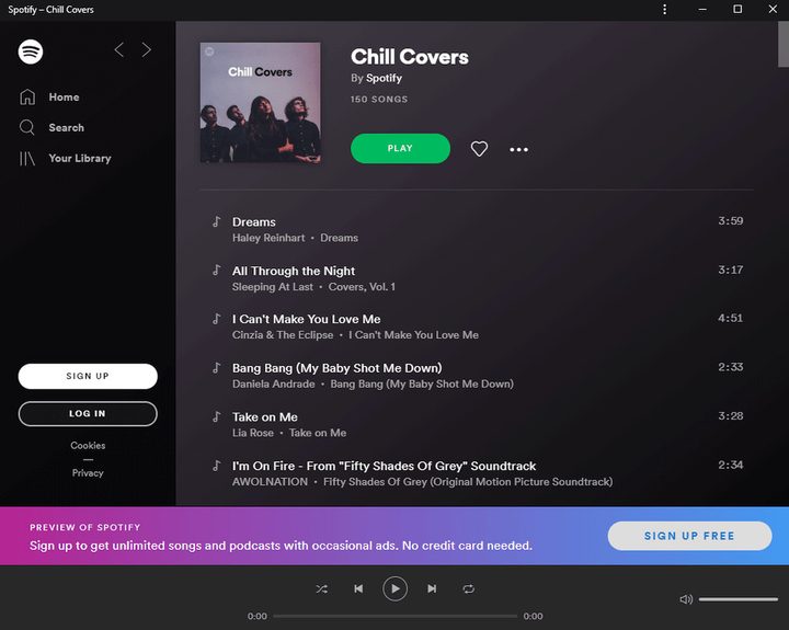 Screenshot of Chrome version of Spotify PWA.